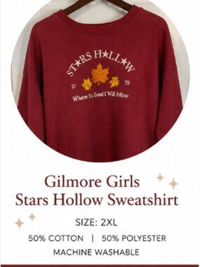 Stars Hollow Gilmore Girls Sweatshirt Maroon 2XL NWOT